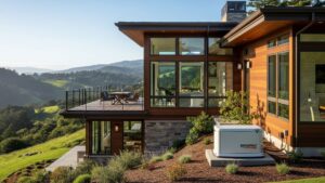 Generator outside modern house in Marin County California