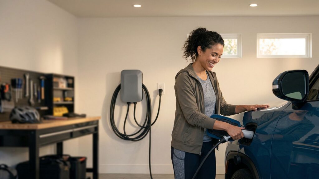 woman charging vehicle