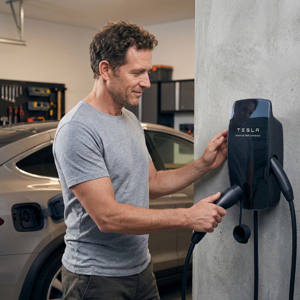 %Imagetitle% | Divine man and Tesla EV charger