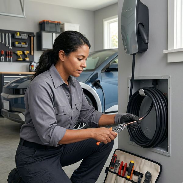 %Imagetitle% | Divine woman and Tesla EV charger